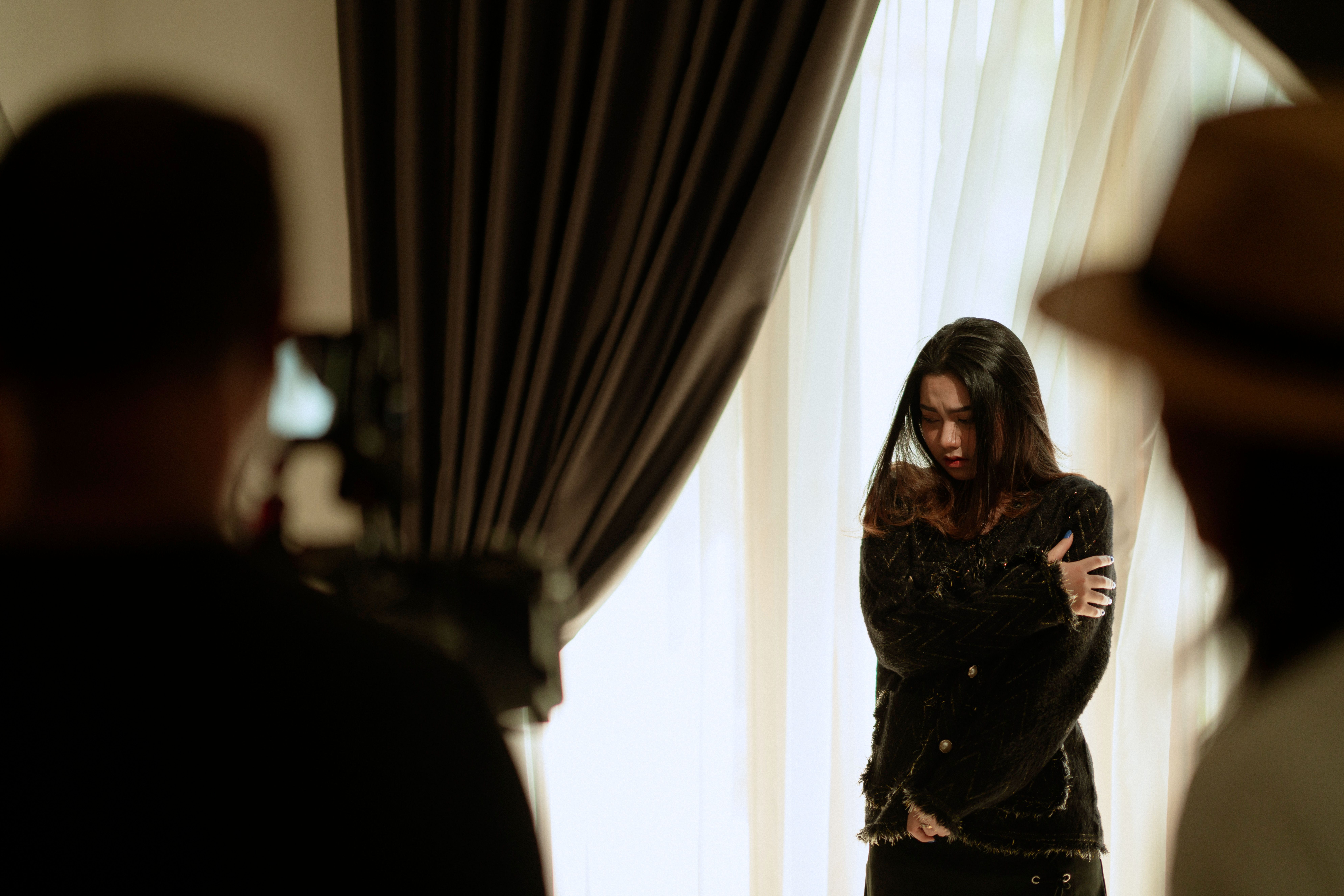 Actor performs an emotionally expressive scene during a casting audition.
